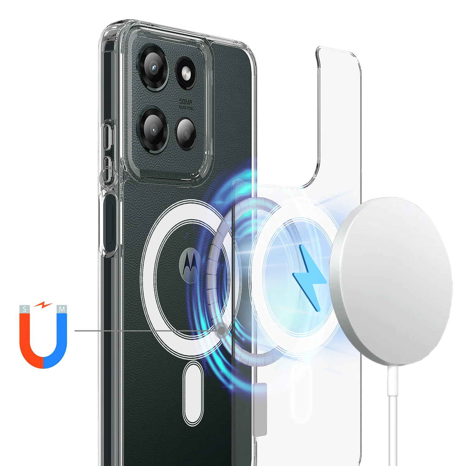 Shockproof Wireless Charging Magnetic Phone Case with Clear Back Cover