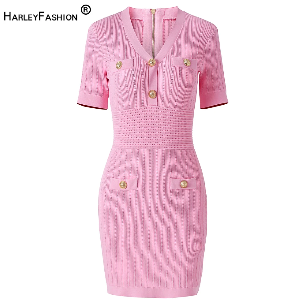 

Женское Короткое трикотажное мини-платье, летнее розовое платье с коротким рукавом и V-образным вырезом