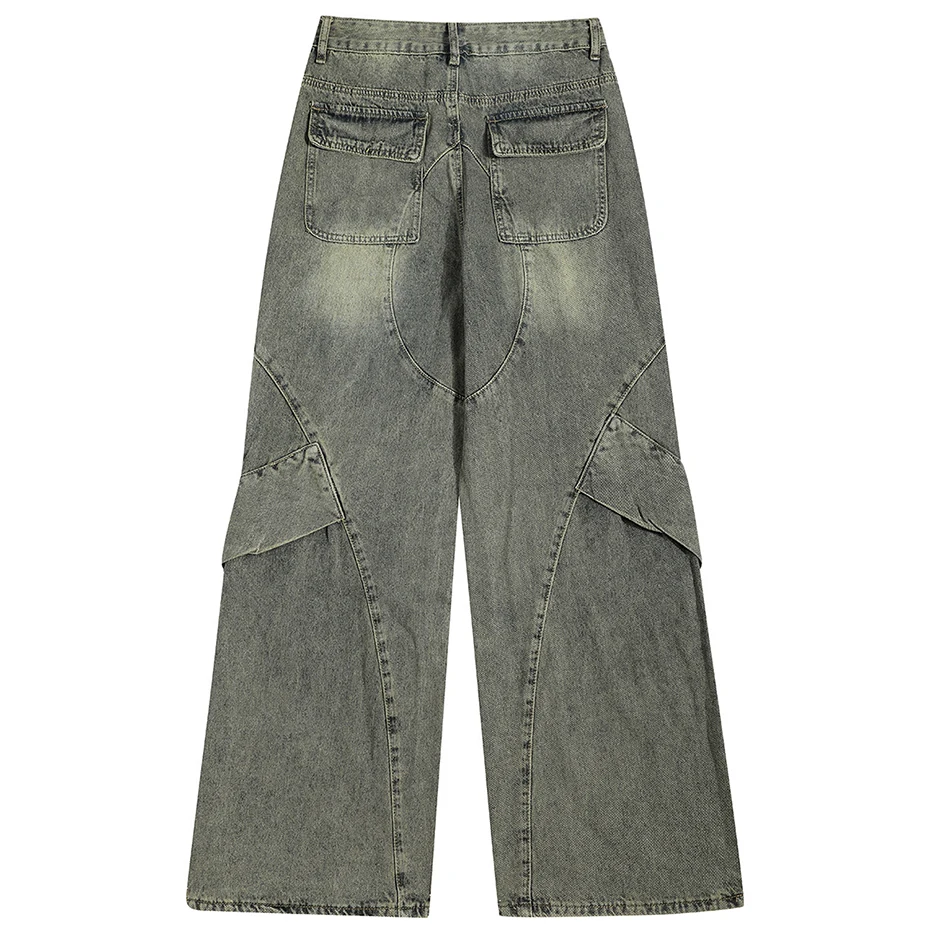 Men Vintage Baggy Jeans Patchwork Designer Retro Blue Loose Straight Denim Pants Harajuku Streetwear Jeans Trousers 2