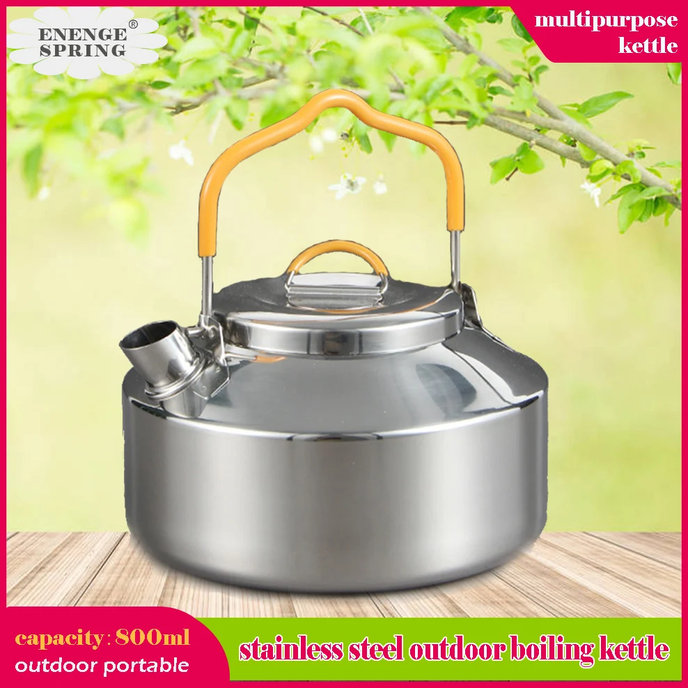 

304 Stainless Steel Outdoor Boiling Kettle 800ml Mini Coffee Pot Portable Boil Water Pot Outdoor Camping Boiling Tea Pot