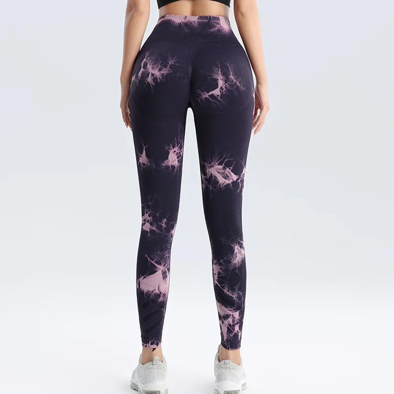 Women's Seamless Tie-Dye Fitness Leggings High Waisted Tummy Tuck Push-Up Yoga Leggings Stretchy Exercise Leggings Yoga Pants