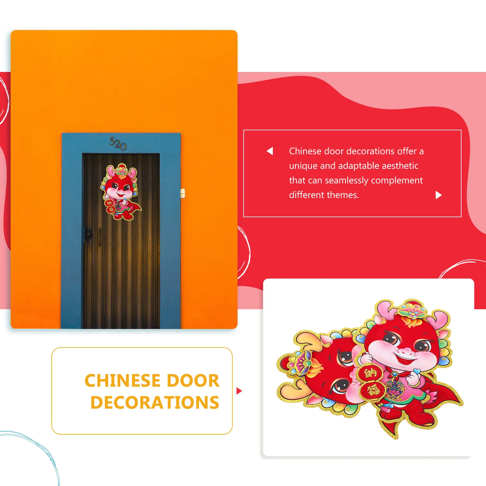 1쌍 용의 해(龍)띠 문문 스티커 중국 설날 장식 봄 축제 문문 장식 2024 아시아 파티 장식품