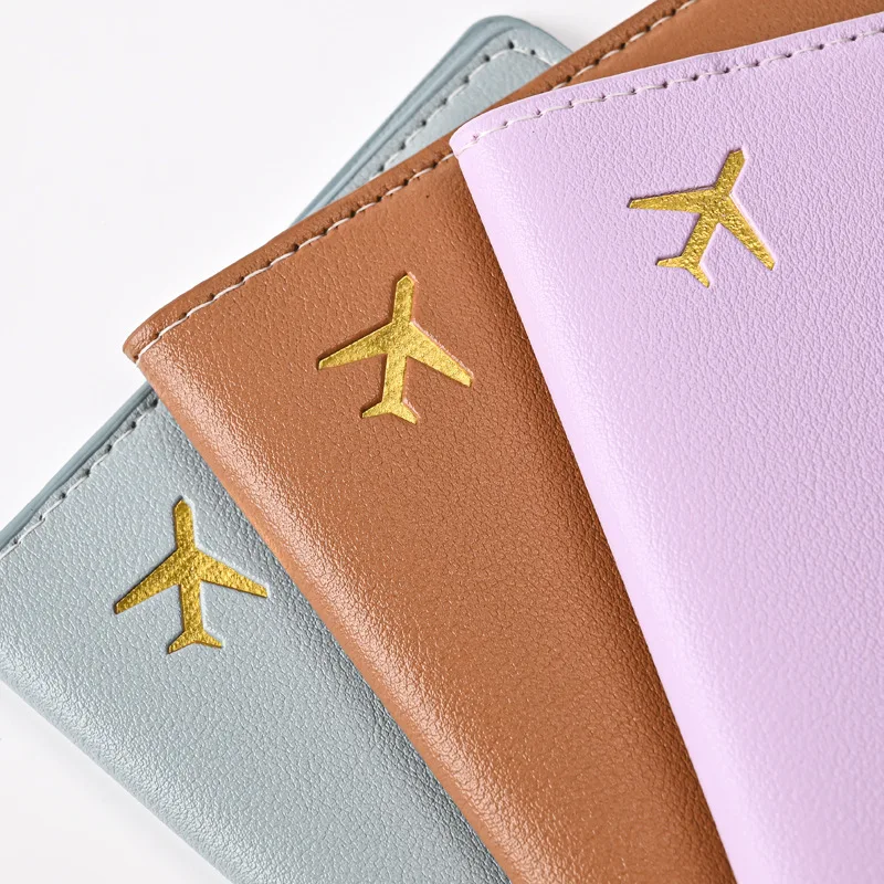PU Leather Solid Color Passport Holder Women Men Passport Cover Flight Ticket Clip Multifunctional Passport Wallet Id Holder