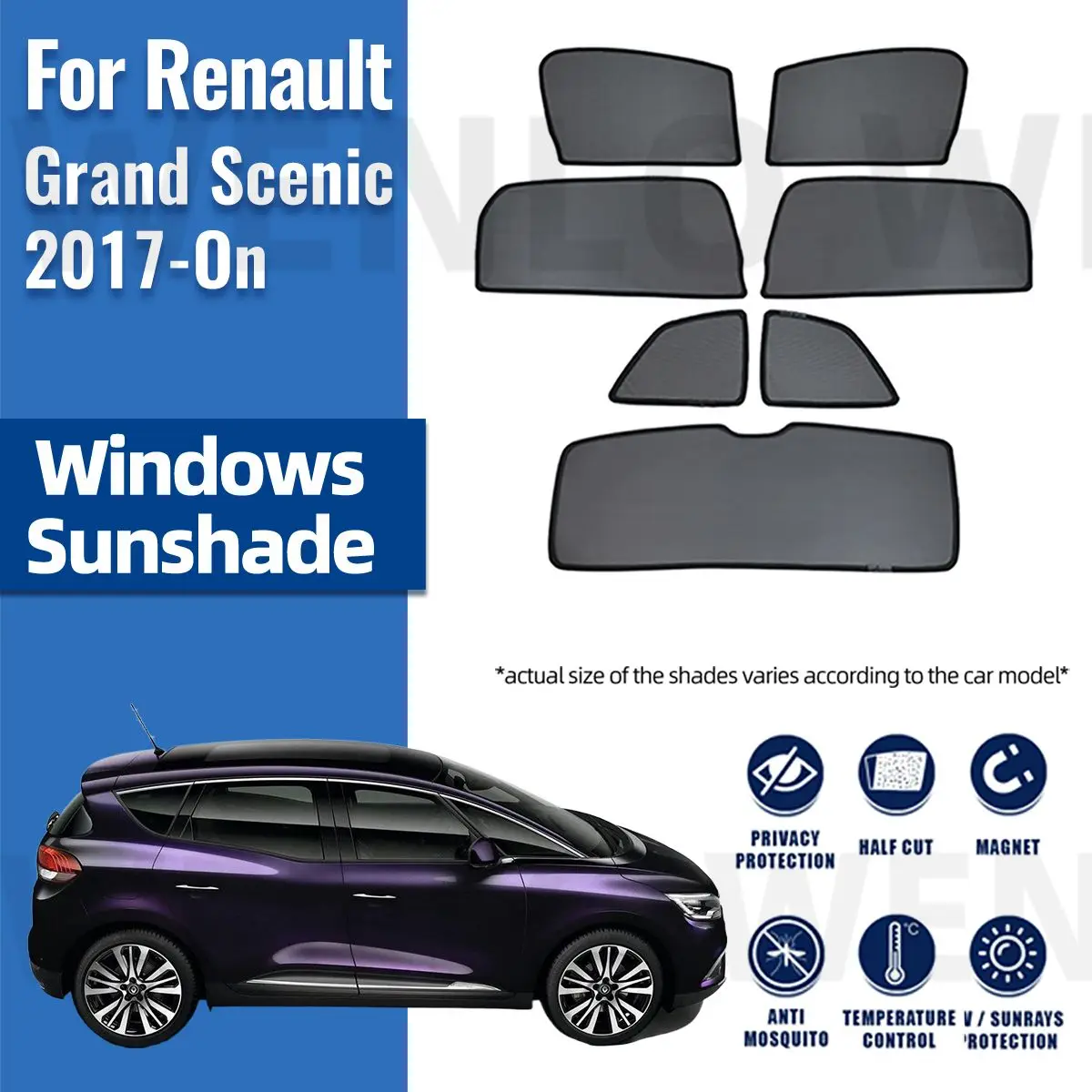 

For Renault Grand Scenic IV 2017-2023 Magnetic Car Sunshade Shield Front Windshield Frame Curtain Rear Side Window Sun Shade