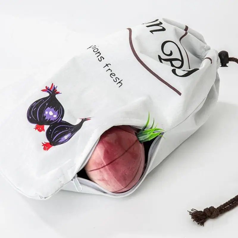 Kartoffel-Zwiebel-Aufbewahrungstasche, hält frisches Gemüse, Obst-Organizer, Kordelzug, Leinentaschen, wiederverwendbare Säcke, hält Keeper, großes Fassungsvermögen – Detail 11