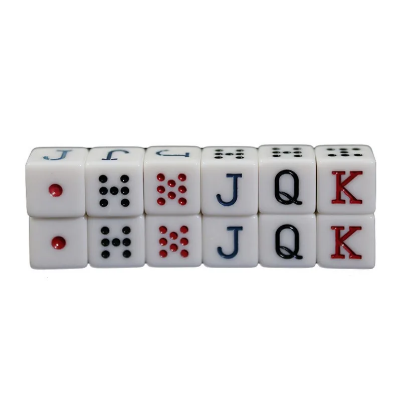 

12Pcs/set New Foreign Trade Product Square Corner White Acrylic JQK Color Poker Dice 1.6CM
