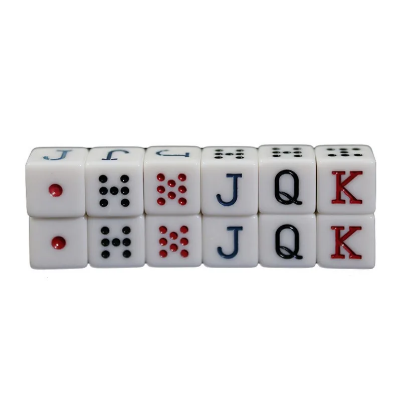 12Pcs/set New Foreign Trade Product Square Corner White Acrylic JQK Color Poker Dice 1.6CM