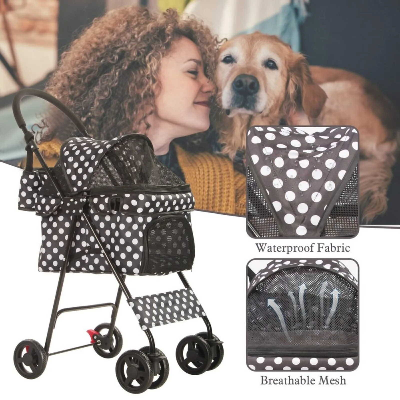 US Folding Dog Stroller 4 Wheels Small Pet Cat Travel Carrier Jogging Cart