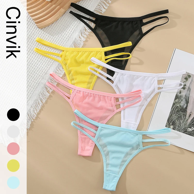 Cinvik Thin Mesh Sexy Perizoma Intimo Donna Trasparente Perizoma Vita Bassa Perizoma Slip Scava Fuori Mutandine Senza Tracce Tangas