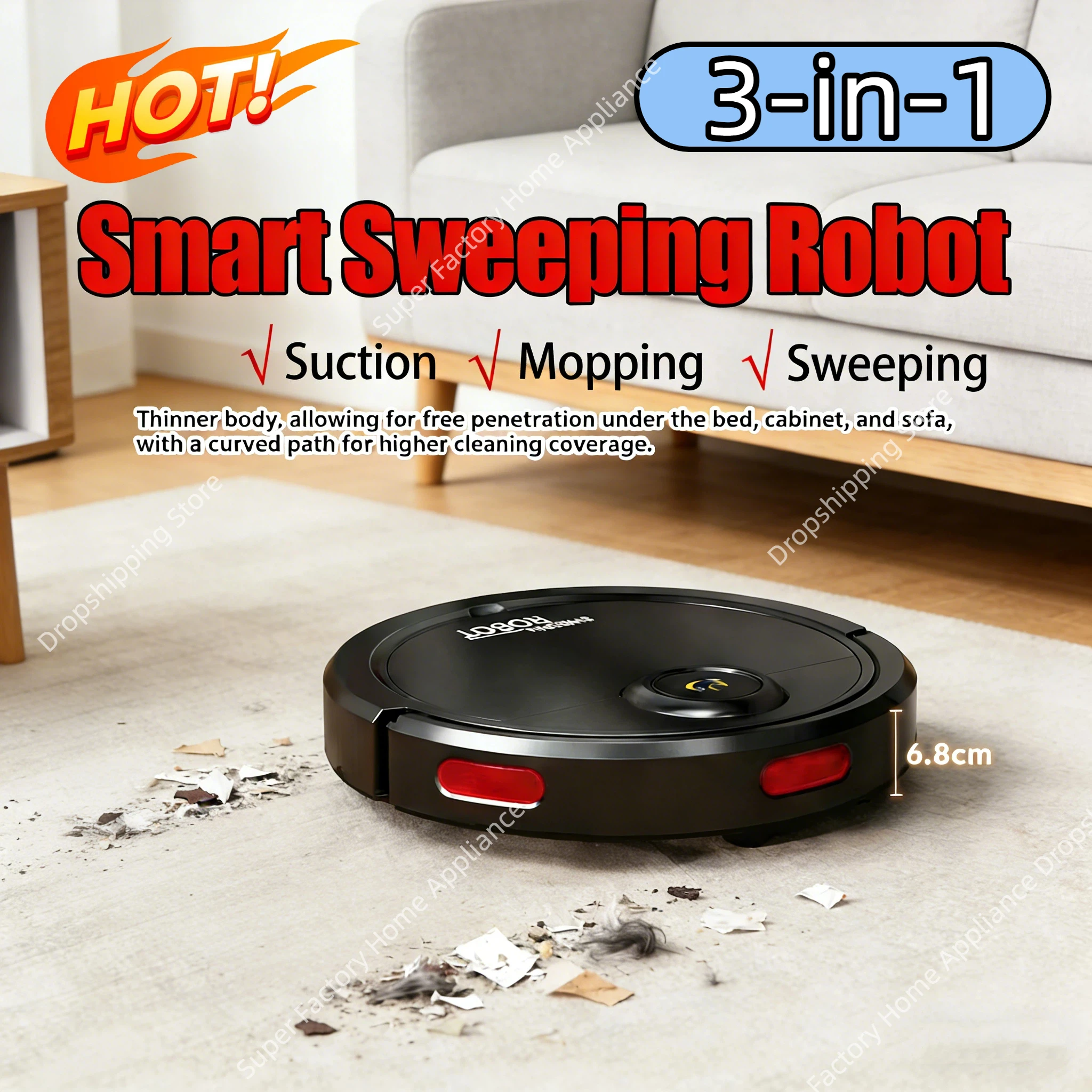 3-in-1 Fully Automatic Sweeper Suction Mopping Sweeping Machine Charge USB Intelligent Kitchen Home Cleaning Robots 2026 New 1