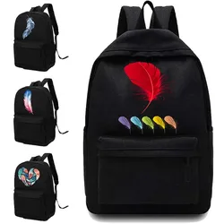 Unisex Shoulders School Bag Canvas Women Backpacks Sport Bag Casual Feather Pattern Printed Backpack Designer Laptop Backpack