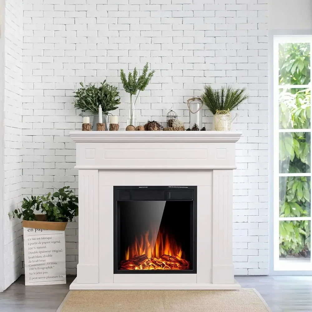 Electric Fireplace Mantel Package Wooden Surround Firebox TV Stand Free Standing Electric Fireplace Heater 2