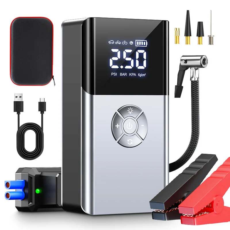 Car Emergency Jump Starter With Portable Tire Inflator And Ignition Function 12v Booster Car battery Air Pump Electric