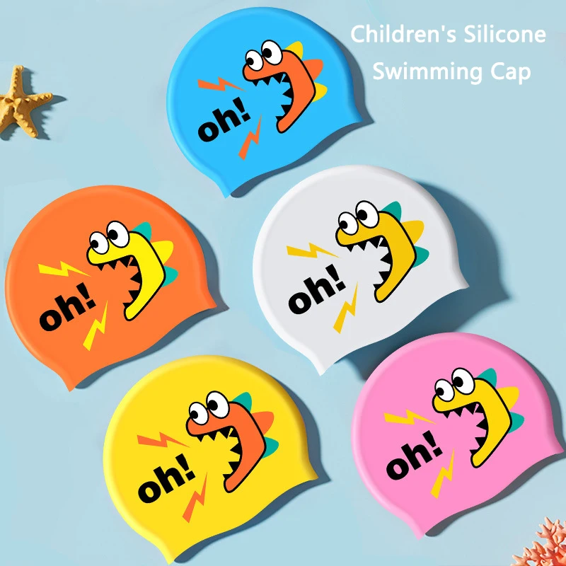 

2023 Children's Silicone Swimming Cap Boys and Girls Waterproof Long Hair Ear Muff Cute Cartoon Swimming Cap
