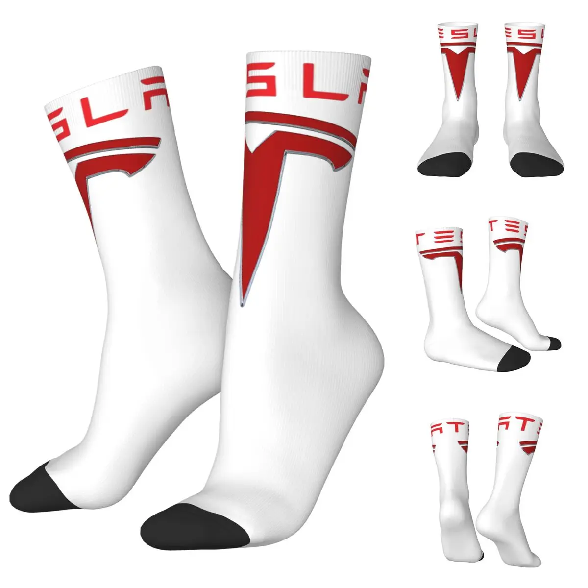 Tesla Red Logo Men and Women printing Socks,lovely Applicable throughout the year Dressing Gift [fila]logo textile printing men s drawers