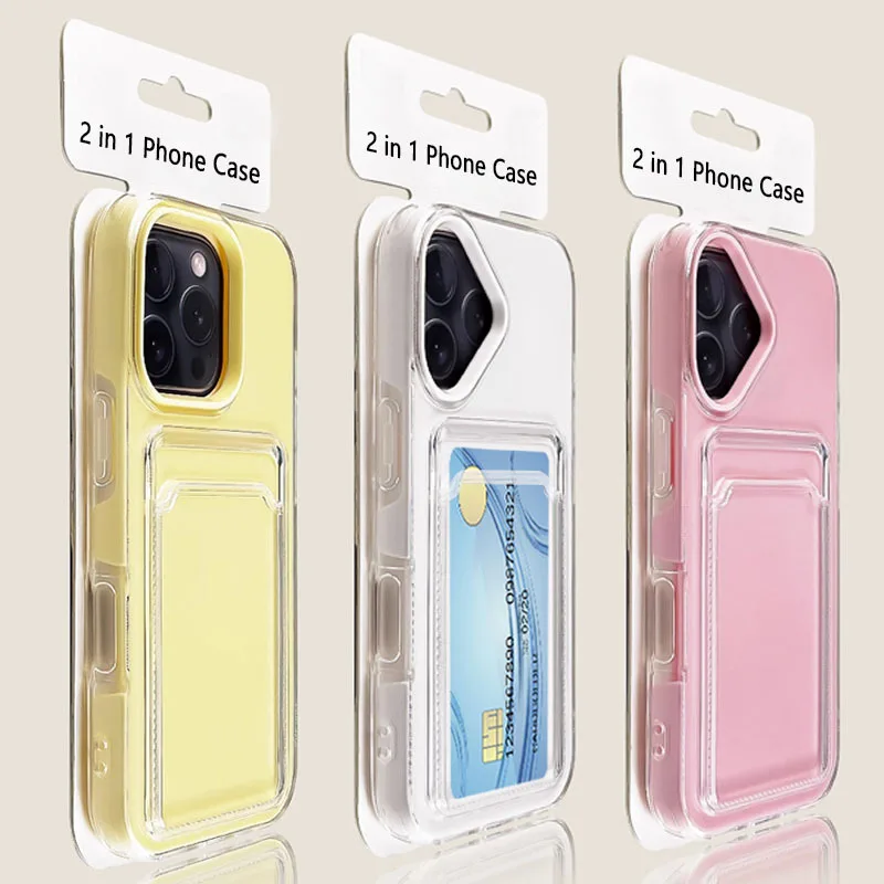 Luxury Dual-Function Card Holder Phone Case - Shockproof Silicone with Candy PC Wallet Design