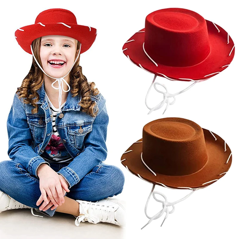 

Western Cowboy Hat Felt Brown Red Cowboy Hat Adjustable for Halloween Role-play Festivals Theme Party Costumes for Boys Girls