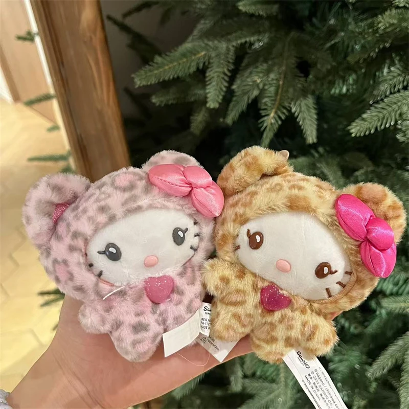 Kawaii Hello Kitty Doll Keychain  Kuromi Cartoon Leopard Print Kt Pendant Stuffed Toys Zipper Decoration Girl Gifts