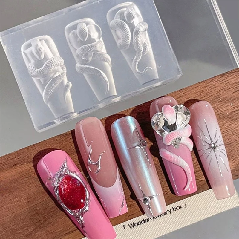  1/3 Pcs 3D 네일 실리콘 조각 금형 뱀 DIY 네일 장식 아트 네일 뷰티 참..