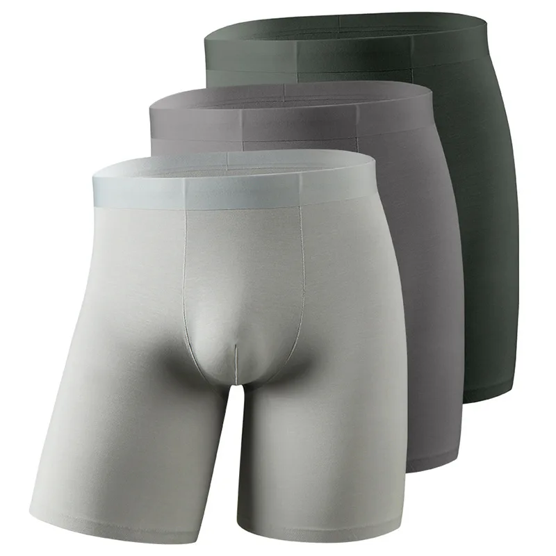 

Men Big Size Boxer Briefs Solid Color Breathable Ice Silk Panties Man Underwear Sexy Elastic Seamless Lengthen Boxer Short Pants