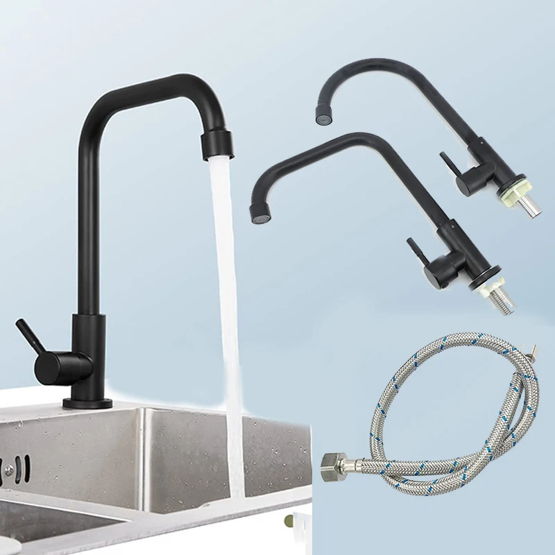 

Kitchen Faucet G1/2 9/16 Hose Water Purifier Single Cold Stainless Steel water Taps Rotation Deck Mount Handle Sink B4