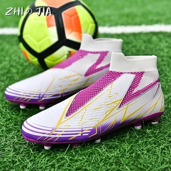 Youth Adult TF Professional Training Football Shoes Leather Knitted Breathable Anti Slip Sneaker Fashion Trendy Footwear 36-45