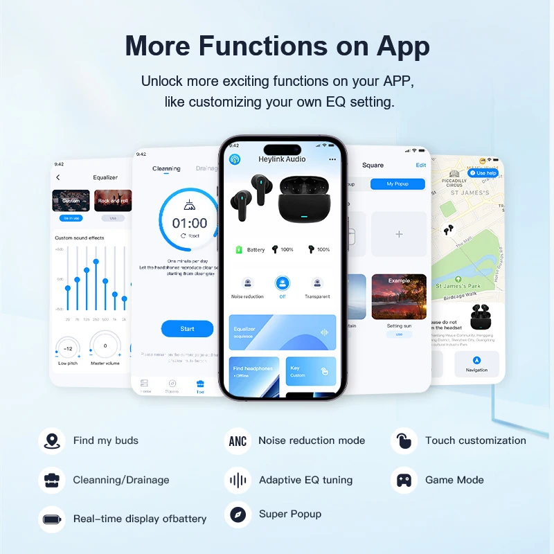 Bluetooth Noise Cancelling Headphones Beatfade T20 ANC Bluetooth 5.3 Active Noise Cancellation ENC HD Call Gaming Low Latency Transparency APP Long Battery Life
