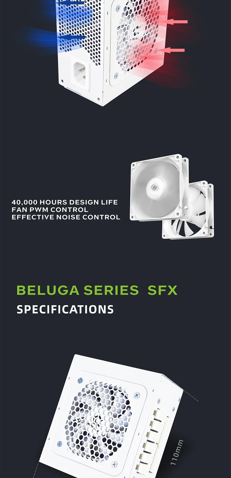 Full-Modular SFX-500W PSU 80Plus Bronze White Power Supply For Mini ITX Chassis