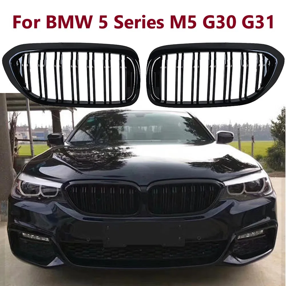 

Car Front Bumper Grill For BMW 5 Series M5 G30 G31 520i 530i 540i ABS 2-Slat Gloss Black Carbon Fibre Look Front Kidney Grille