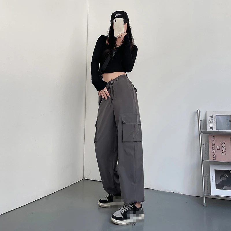 

Retro gray overalls jeans women's fashion new style women's trousers sexy low waist loose casual trousers vintage streetwear