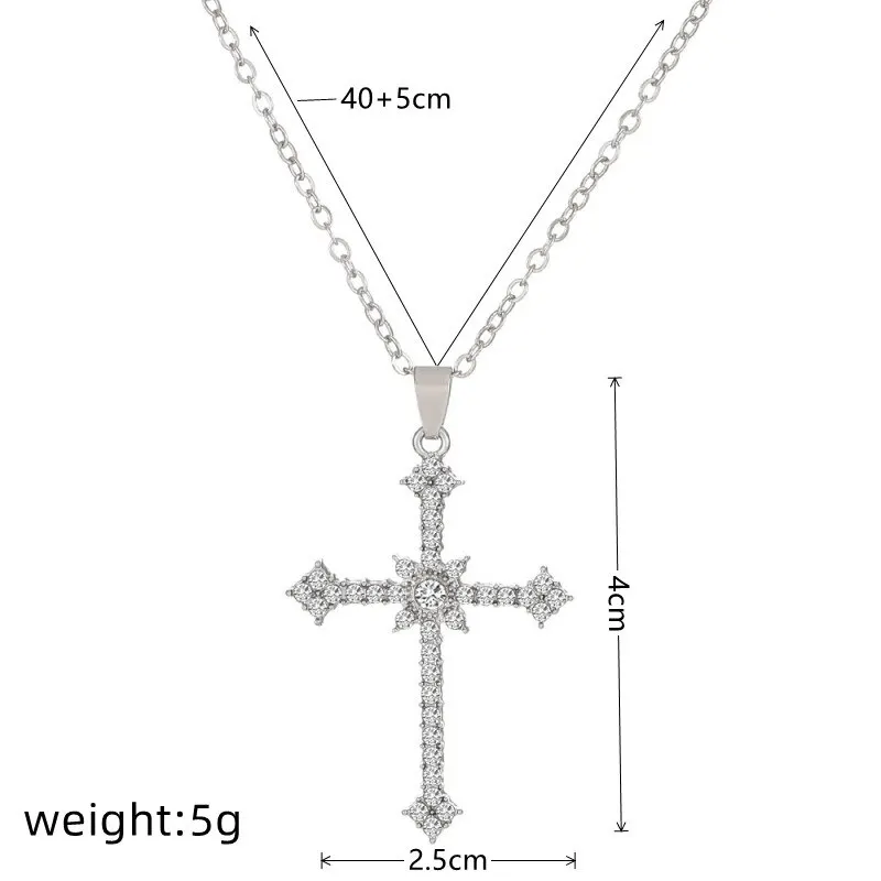 Colar com pingente de cruz de diamantes e estrela ouro branco_voghion.com