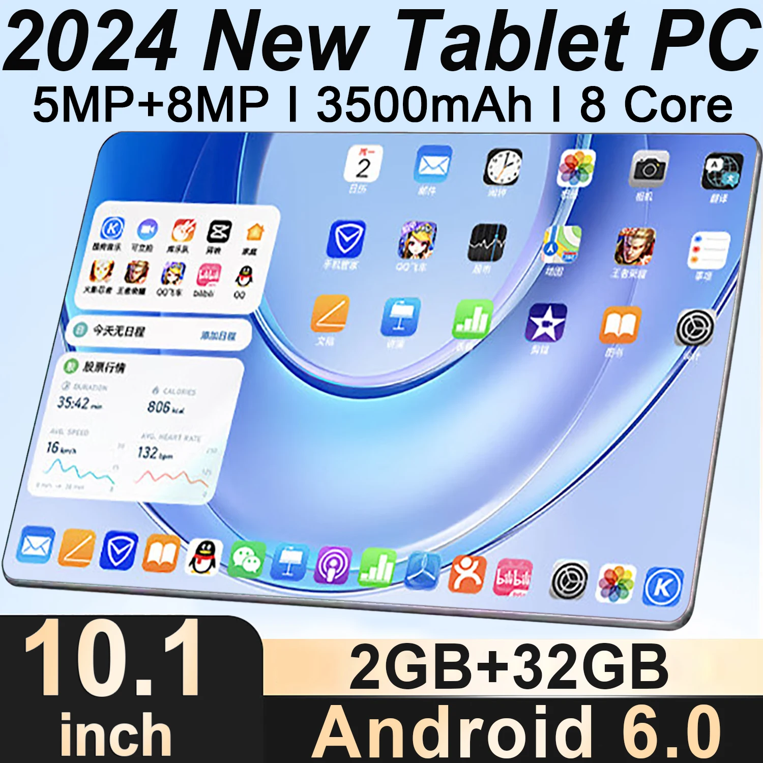 2024 Tablet Android 6.0 Nuovissimo Tablet Da 10.1 Pollici 2Gb Ram 32Gb Rom Tablet 5Mp 8Mp 3500Mah 8 Core Wifi Bluetooth Tablet Di Rete