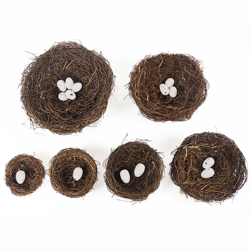 Nature Rattan Bird Nest Easter Decoration Prop for Home and Garden DIY Craft