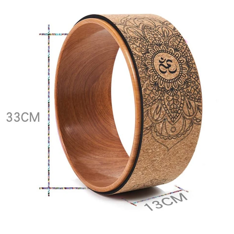 Cork Yoga Wheel Yoga Poses Backbends Inversions Wood-Effect Mandala Print Dharma Prop Wheel