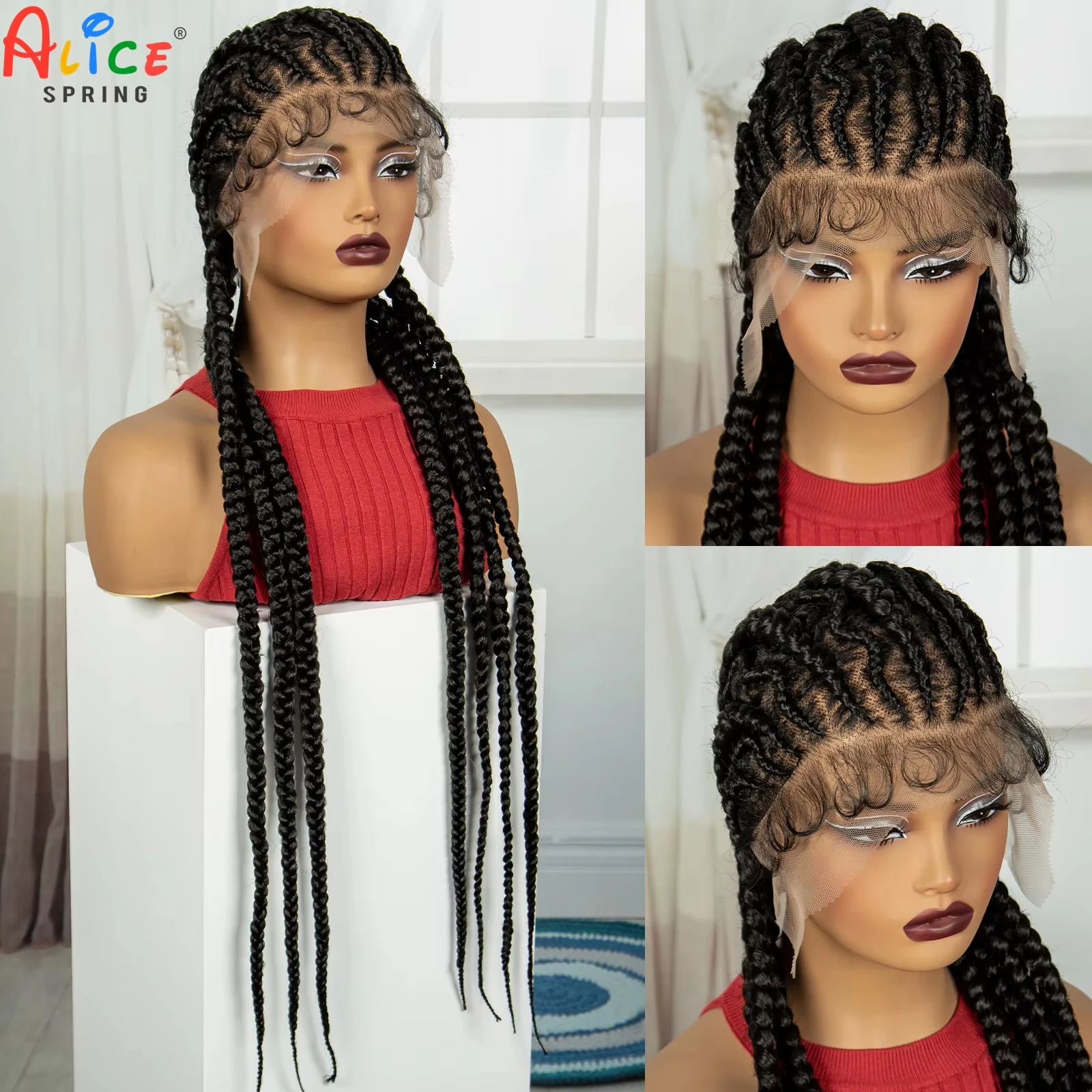 36Inch Handmade Cornrow Braided Wigs with Baby Hair Synthetic Lace Frontal Braiding Hair Wigs Knotless Braids Wigs for Women