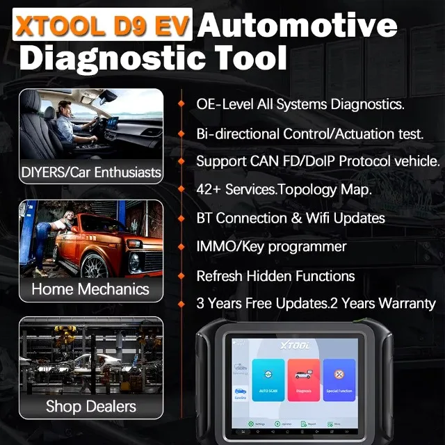 XTOOL D9EV D9 EV 자동차 진단 도구/BYD 에너지 차량용 배터리 팩 감지 활성 테스트 토폴로지 매핑