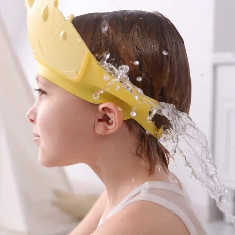 Adjustable Size Children Shampoo Cap Crown Baby Shower Cap Cartoon Bath Visor Infant Hair Shield Ear Protection Waterproof Hat