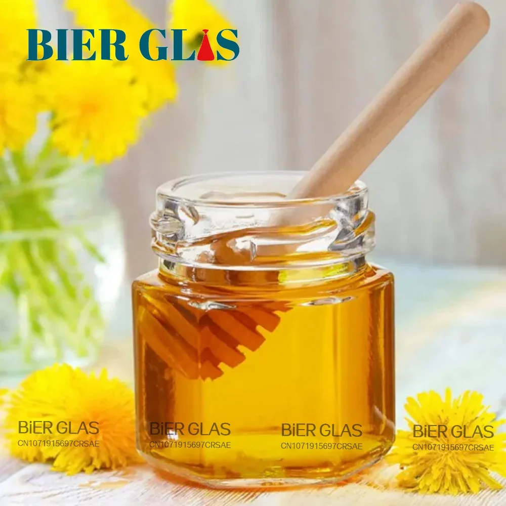 45ml Mini Hexagonal Glass Jars and Lids Glod Cap Split Bottle Small Containers Party Favors Set in Bulk for Guests for Jam Candy 3
