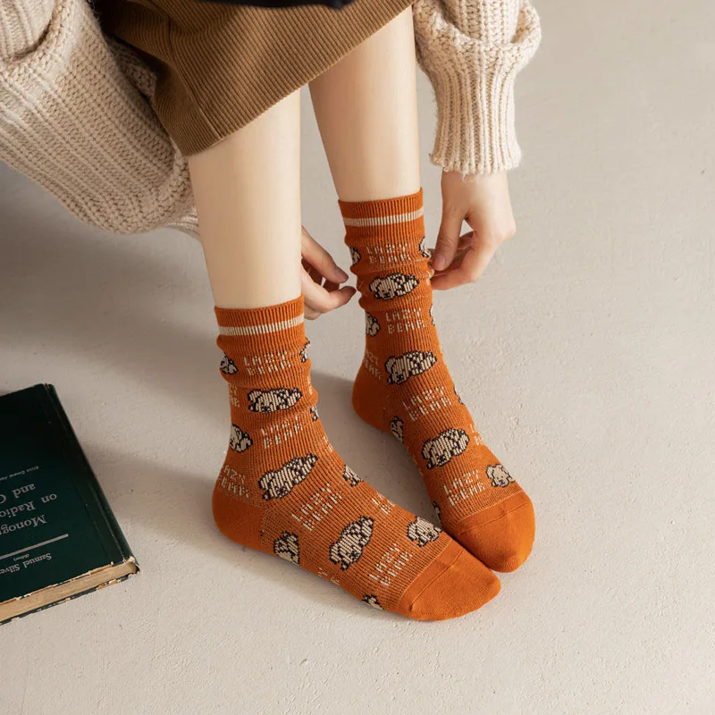 

Cartoon Animal Women Socks Autumn Winter New Jacquard Double Needle Double Line Trend Personality Cute Warm Crew Socks SK02