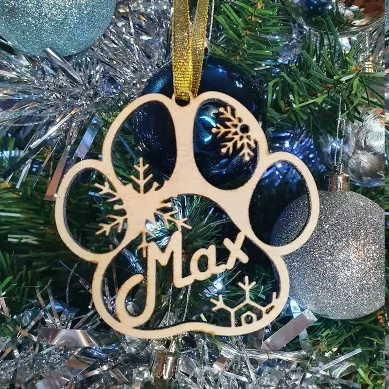 Personalised Christmas Ornaments Home Decor Wooden Dog Paw Xmas Tree Decoration Hanging Bauble Wood Tags Snowflake Ball Gifts christmas decorations wooden animal plaques decor