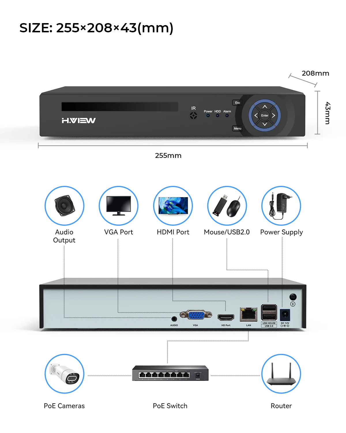 H.VIEW 4K 8MP Onvif 2.4 NVR 10CH 16CH Face Detect CCTV Network Video Recorder For Security IP Camera XMEye P2P Cloud 24/7 Record