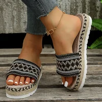 Weave Women's Slippers Platform Summer Shoes for Women 2023 New Beach Casual Heeled Sandals Bohemian Handmade Ladies Espadrilles - Image 5
