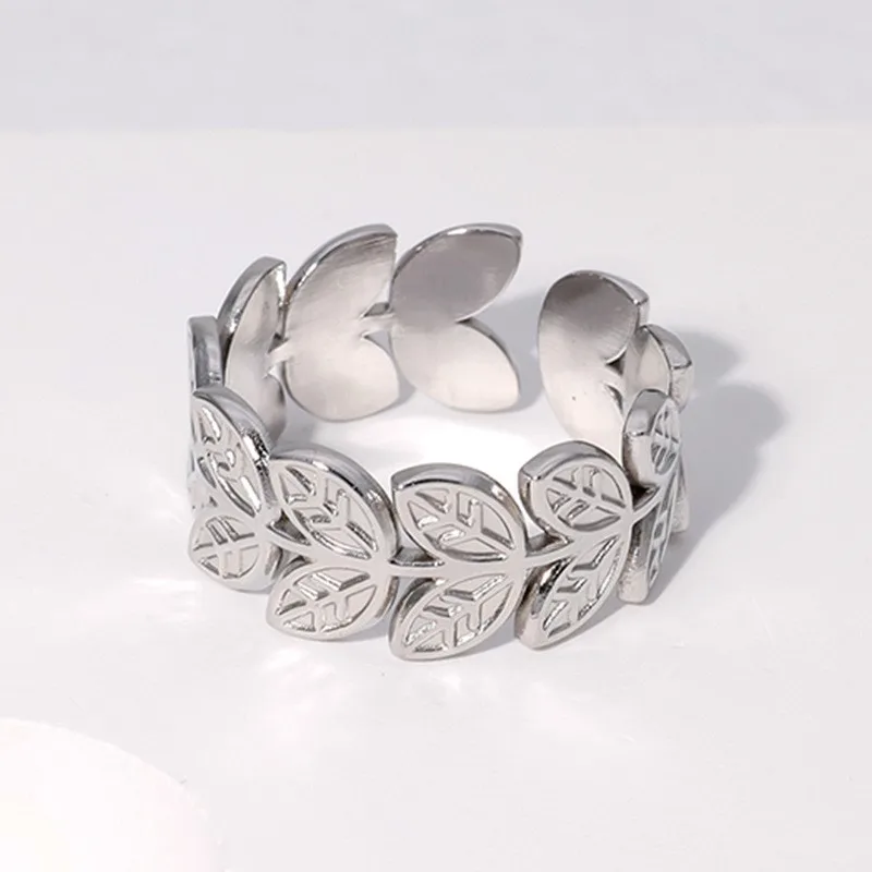Titanium steel Leaf Shape Ring for Women Geometric Minimalist Waterproof Rings Party Jewelry Gifts