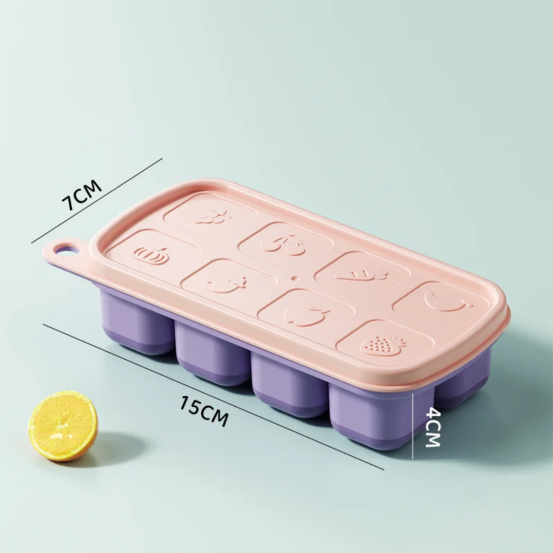 Baby Food Storage Containers 8 Grids BPA Free Silicone Fruit Breast Milk Supplement Freezer Crisper Box Baby Rice Cake Mold Box