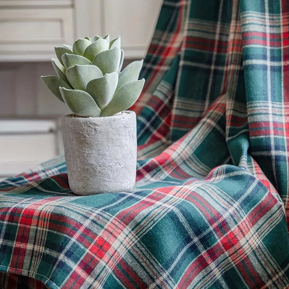 Christmas Window Curtain Red Green Plaid Cotton and Linen Curtains American Retro Country Style Valance Curtains For Kitchen 2