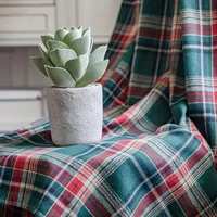 Christmas Window Curtain Red Green Plaid Cotton and Linen Curtains American Retro Country Style Valance Curtains For Kitchen 2