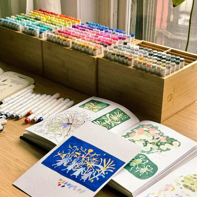 Marker Storage Organizer VTOINKK Wooden Bamboo 100 Marker Holder