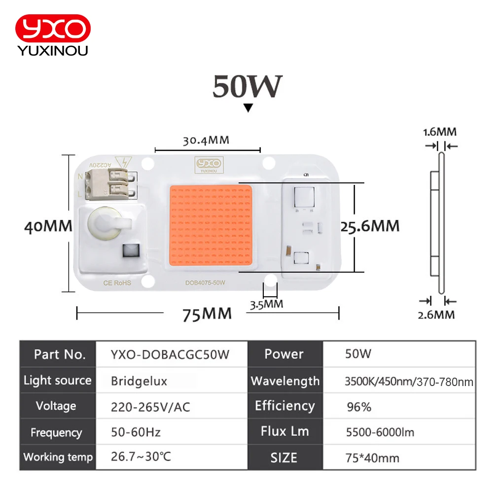 Energy-Efficient LED Chip for DIY Lighting Projects - Waterproof, Cold/Warm White Options