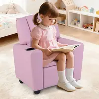 Toddler Recliner Chair with Cup Holder, Adjustable Lounger for Kids, Pink Ergonomic Furniture for Ages 3+ 2
