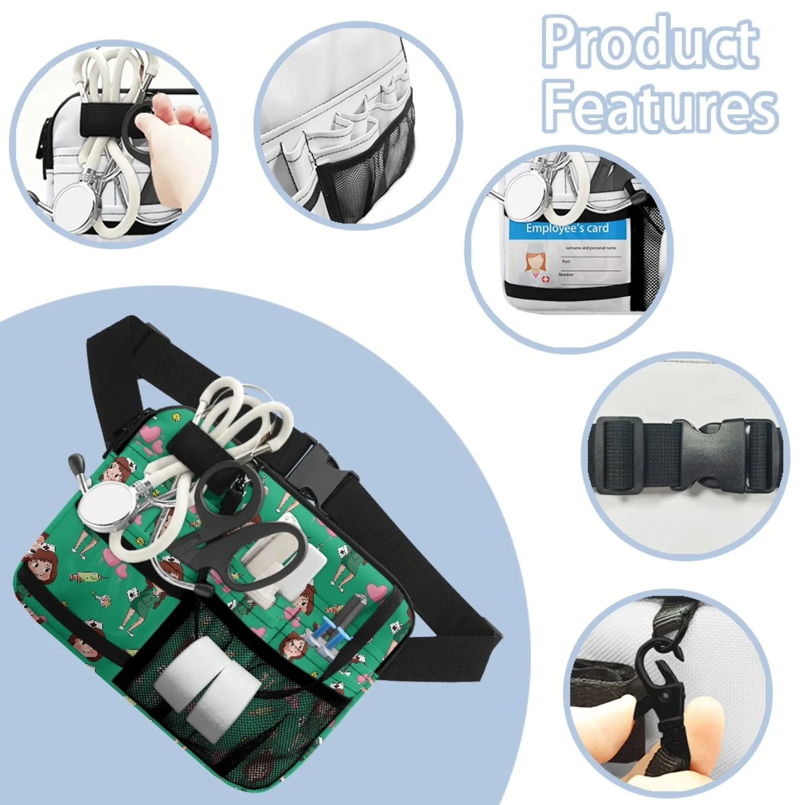 Print Nurse Fanny Pack Multi Pocket Waist Organizer Belt with Adjustable Waist Strap Nurse Pouch Organizer Pouch Portable